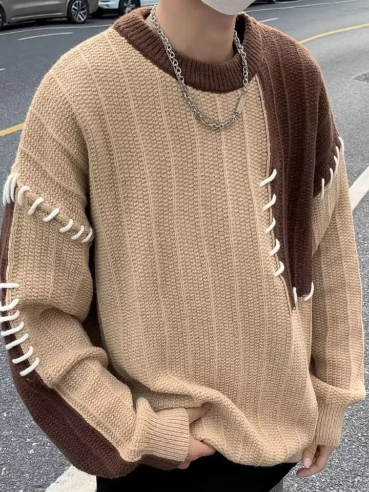 Men's Color Block Round Neck Sweater