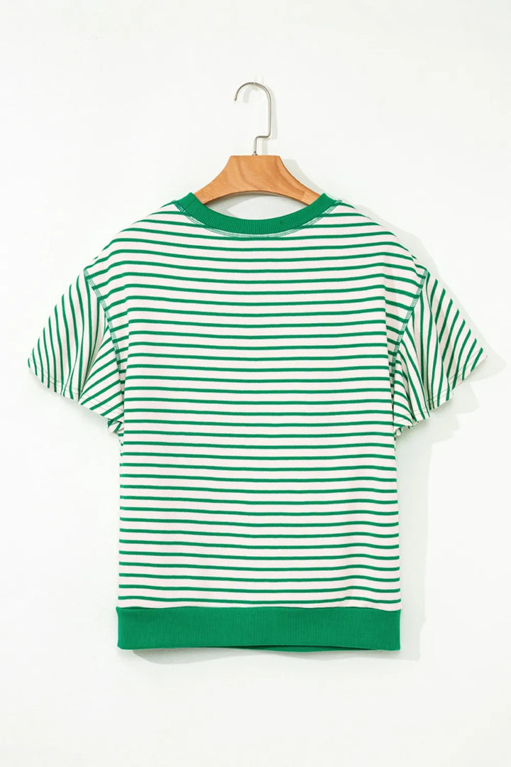 Striped Flounce Sleeve Casual Blouse