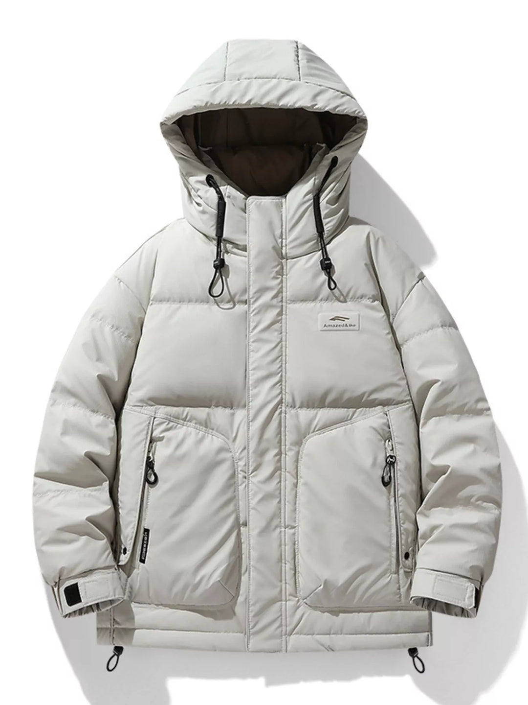 Men's Plus Size Hooded Puffer Jacket with Drawstring Hem