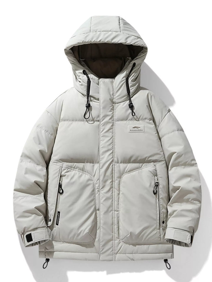 Men's Plus Size Hooded Puffer Jacket with Drawstring Hem