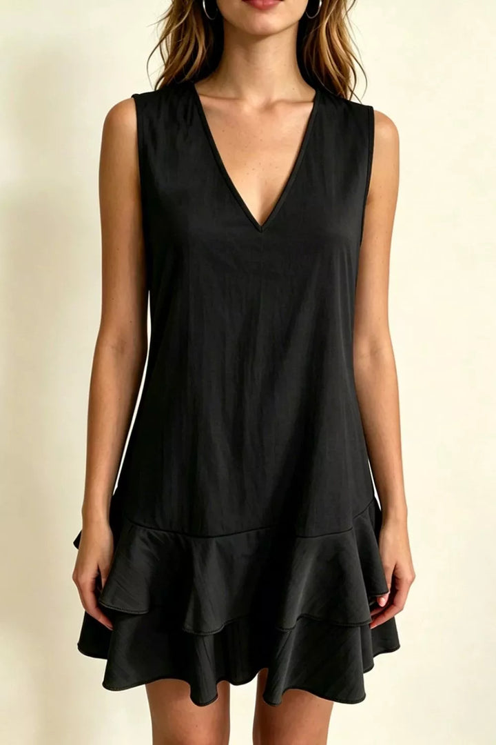 Full Size Sleeveless V-Neck Ruffle Hem Mini Dress Plus Size