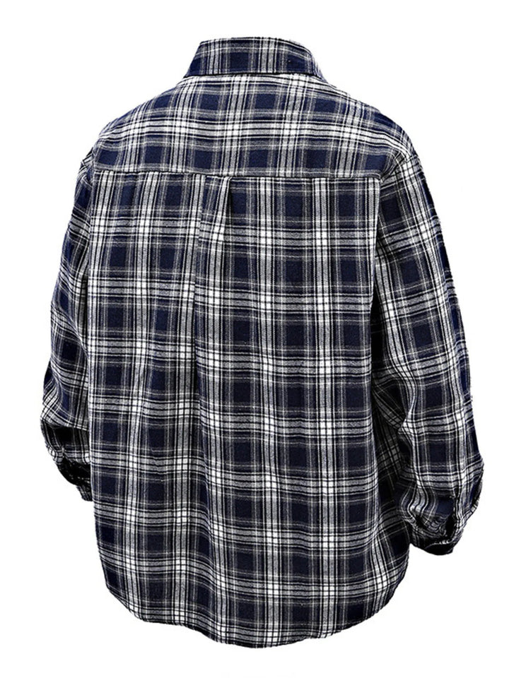 Men's Full Size Casual Plaid Long Sleeve Shirt Plus Size