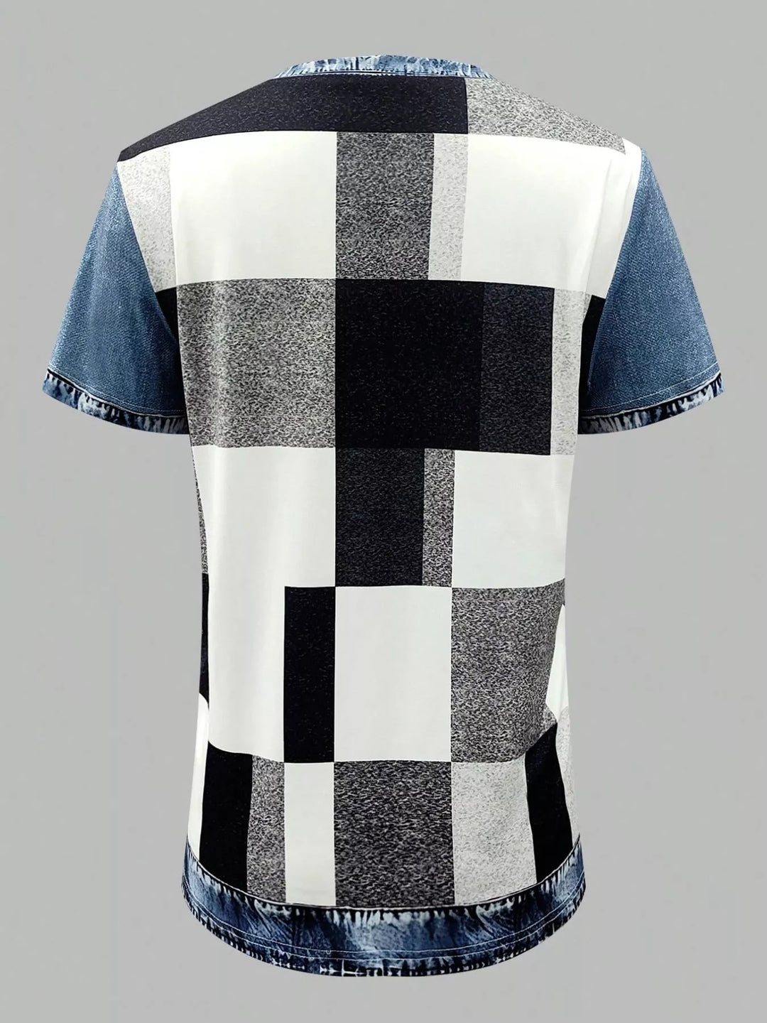 Denim Patchwork Short Sleeve Blouse