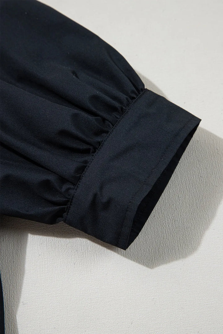Button Up Tie Waist Puff Sleeve Mini Shirt Dress