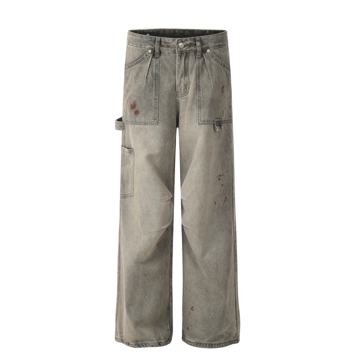 Men's Vintage Washed Cargo Pocket Wide-Leg Jeans