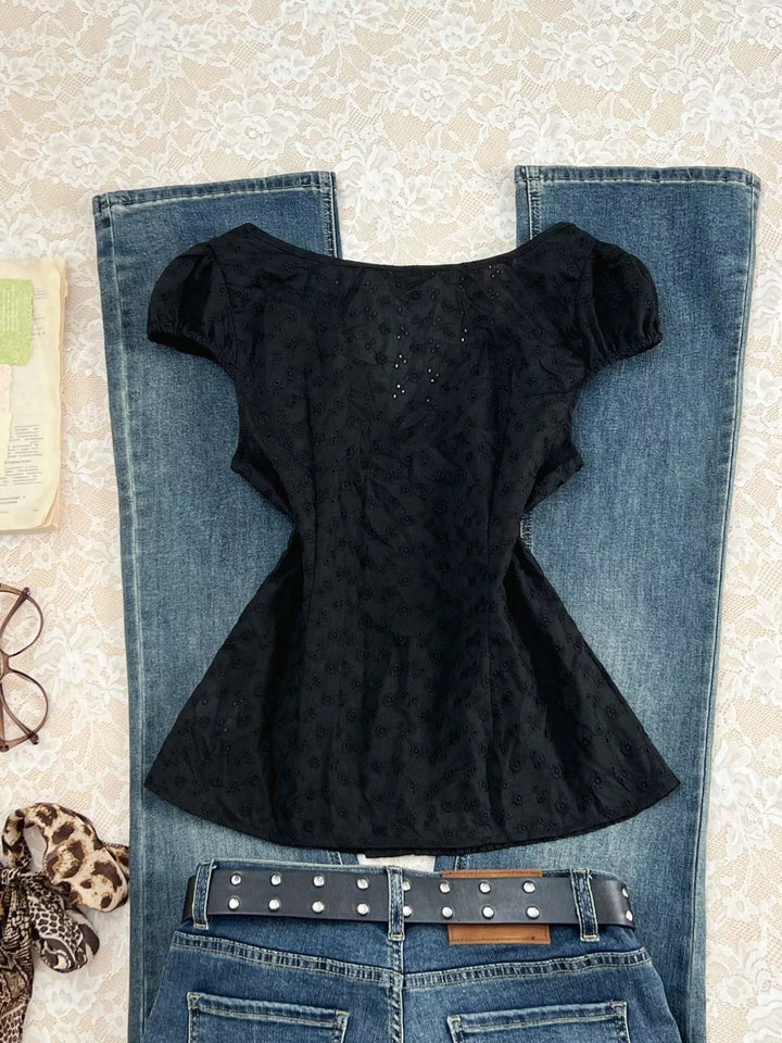 Lace V-Neck Cap Sleeve Blouse