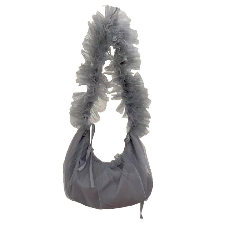 Lightweight Versatile Drawstring Ruffled Mesh Single-shoulder Bag