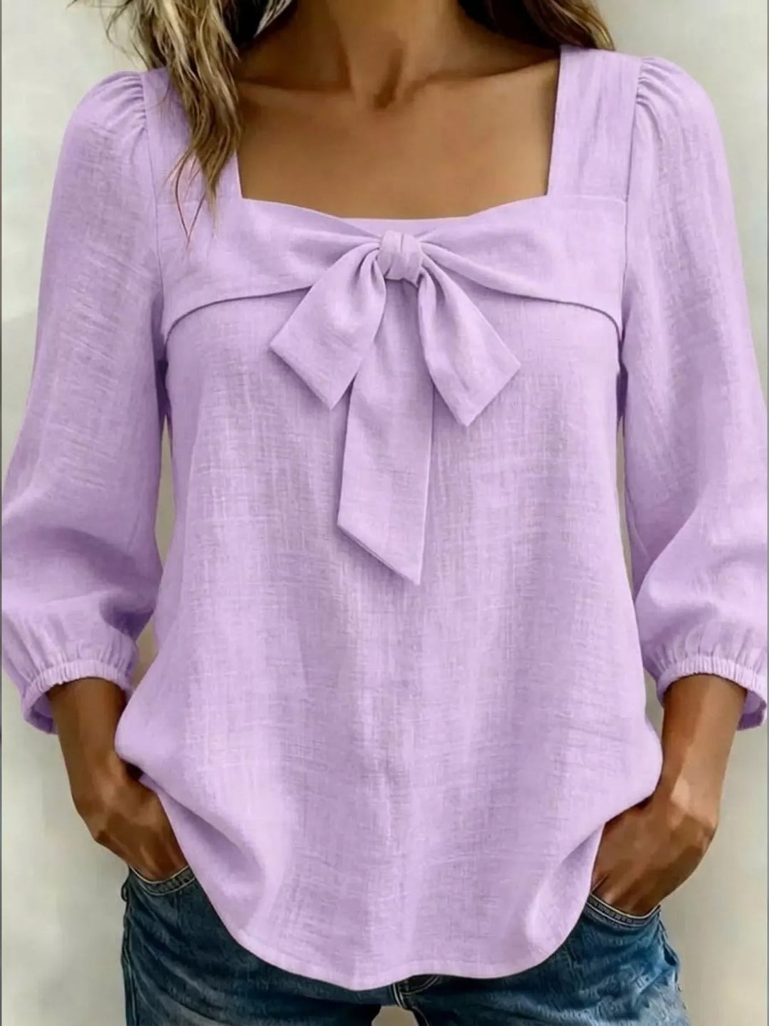 Full Size Bow Front Square Neck Blouse Plus Size