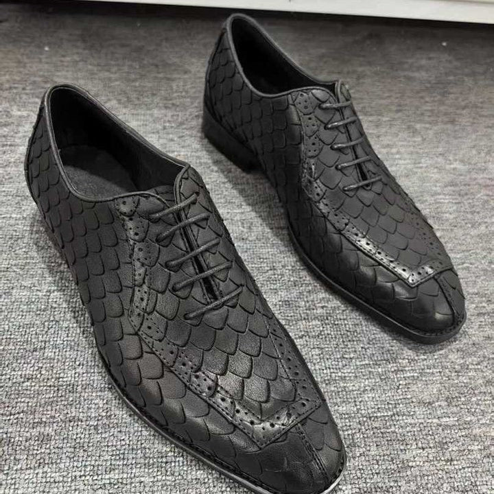 Business Formal Leather Shoes Dragon-scale Pattern Mens British Style