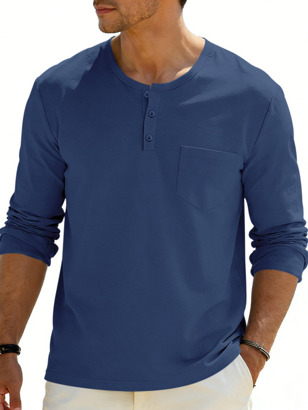 Men's Plus Size Casual Long Sleeve Henley T-Shirt with Pocket