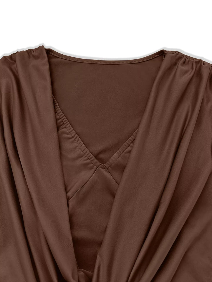Draped V-Neck Long Sleeve Bodycon Mini Dress