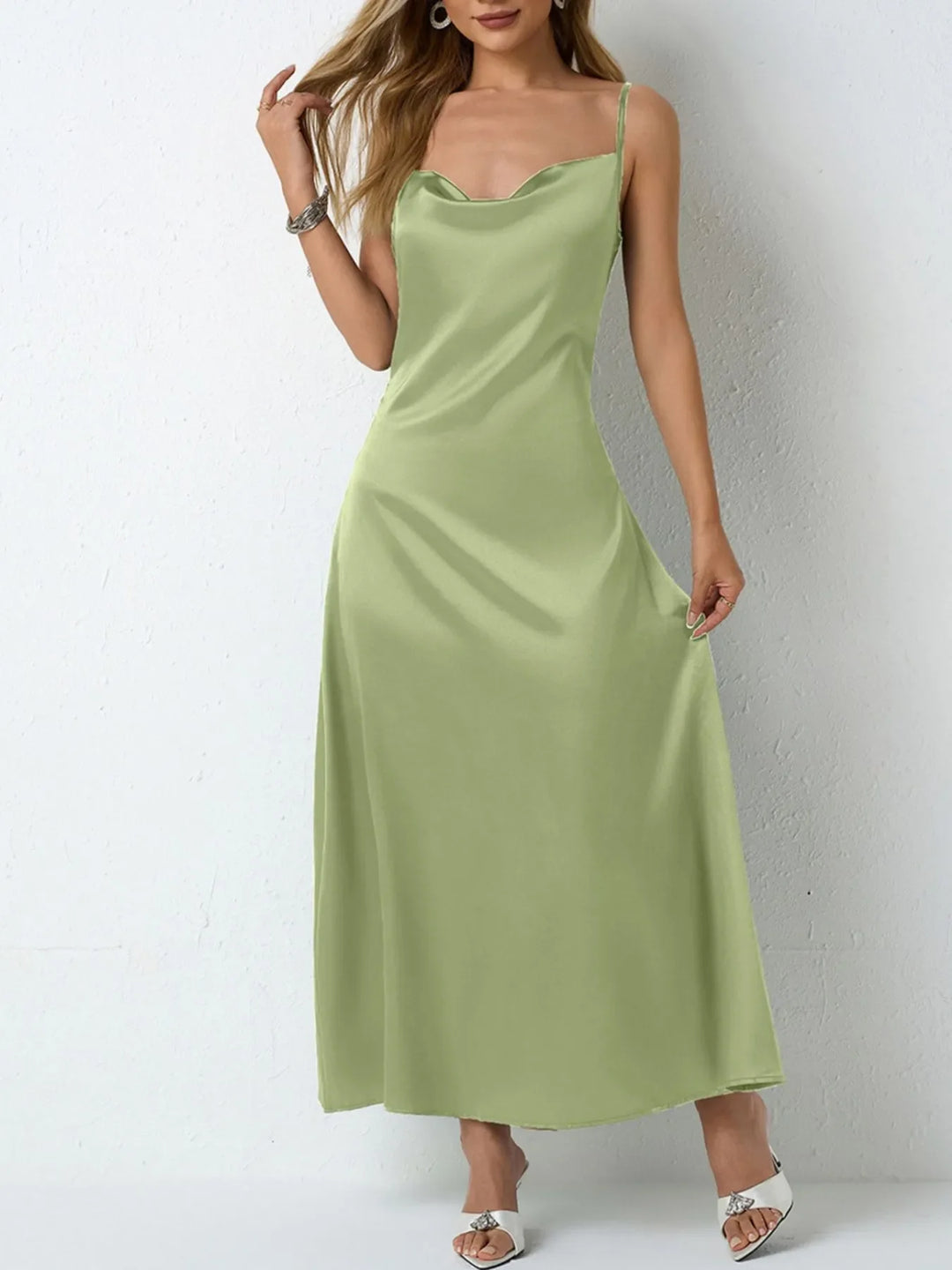 Satin Cowl Neck Cami Dress