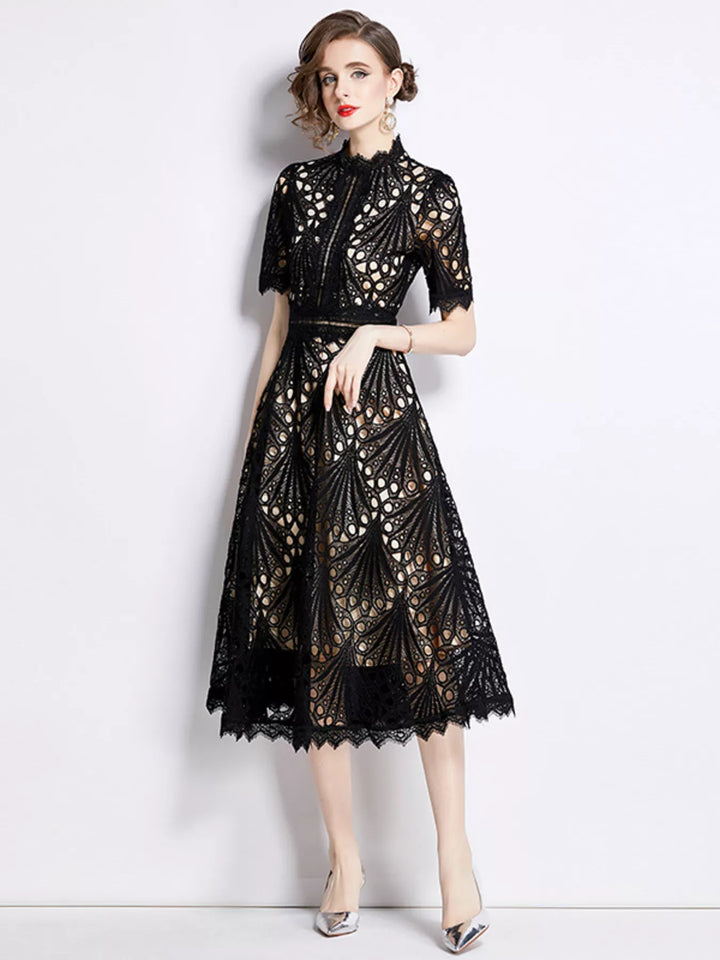 Full Size Lace Short Sleeve Midi Dress Plus Size