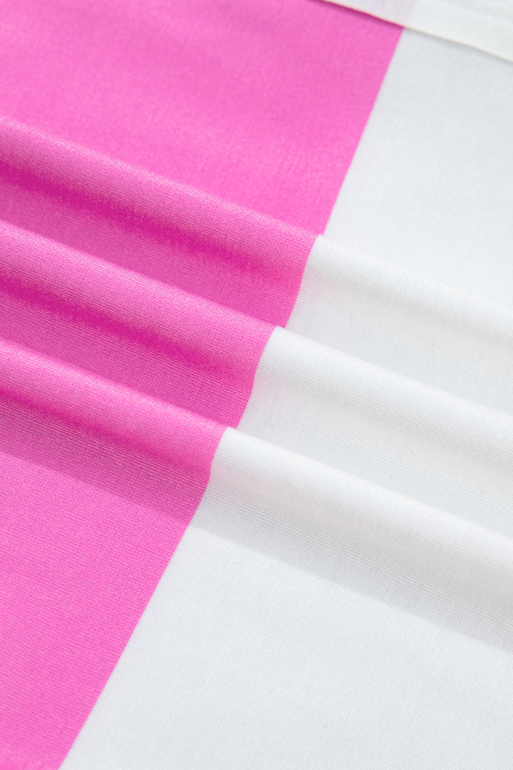 Rose Stripe Colorblock Trim Polo Tee Drawstring Mini Skirt 2pcs Set