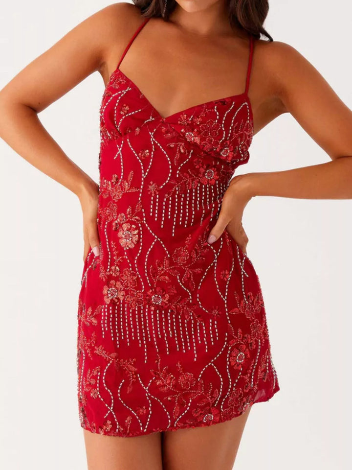 Beaded Floral Mini Dress