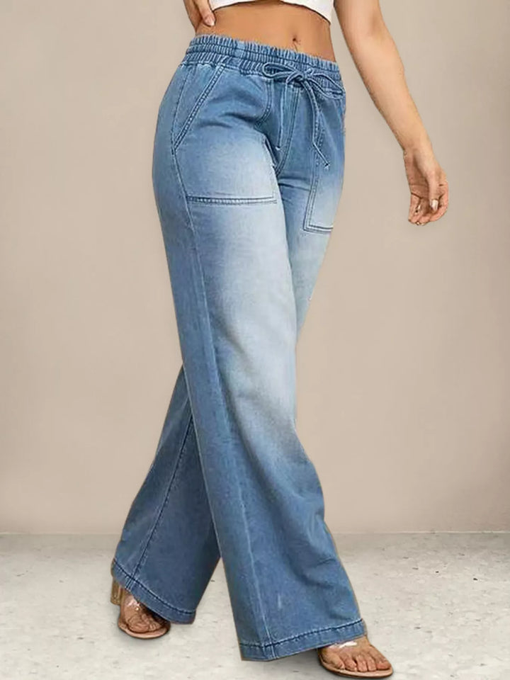 Drawstring Waist Wide Leg Jeans