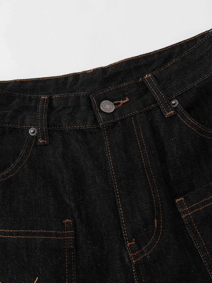 Men's Wide Leg Denim Shorts with Embroidered Pocket Detail