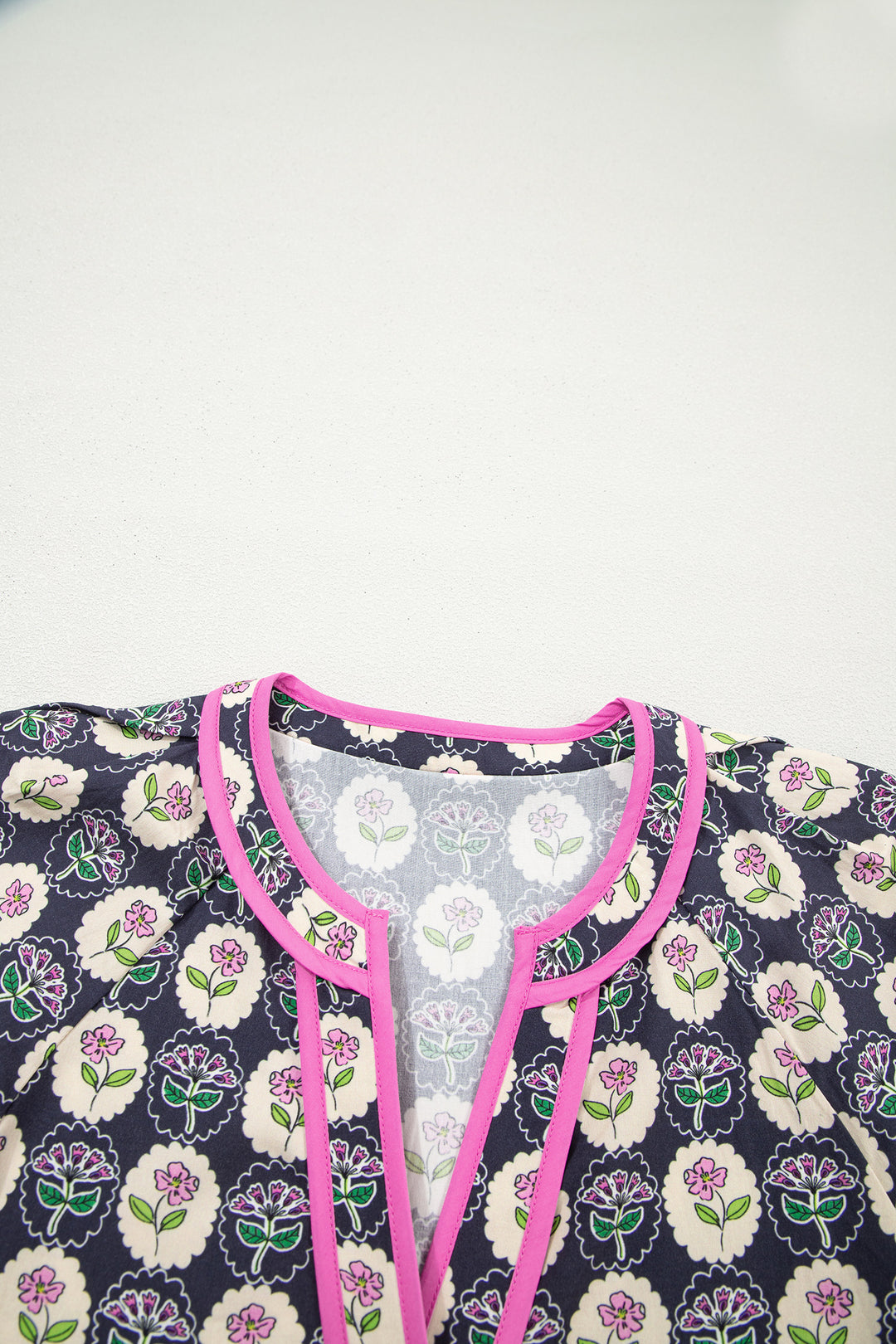 Blue Striped Trim Short Sleeve Vintage Floral Shift Dress