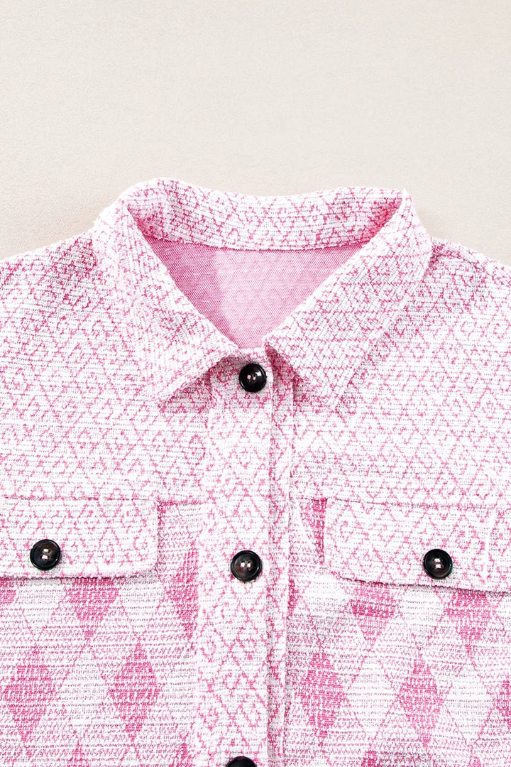 Geometric Print Textured Flap Pocket Shacket