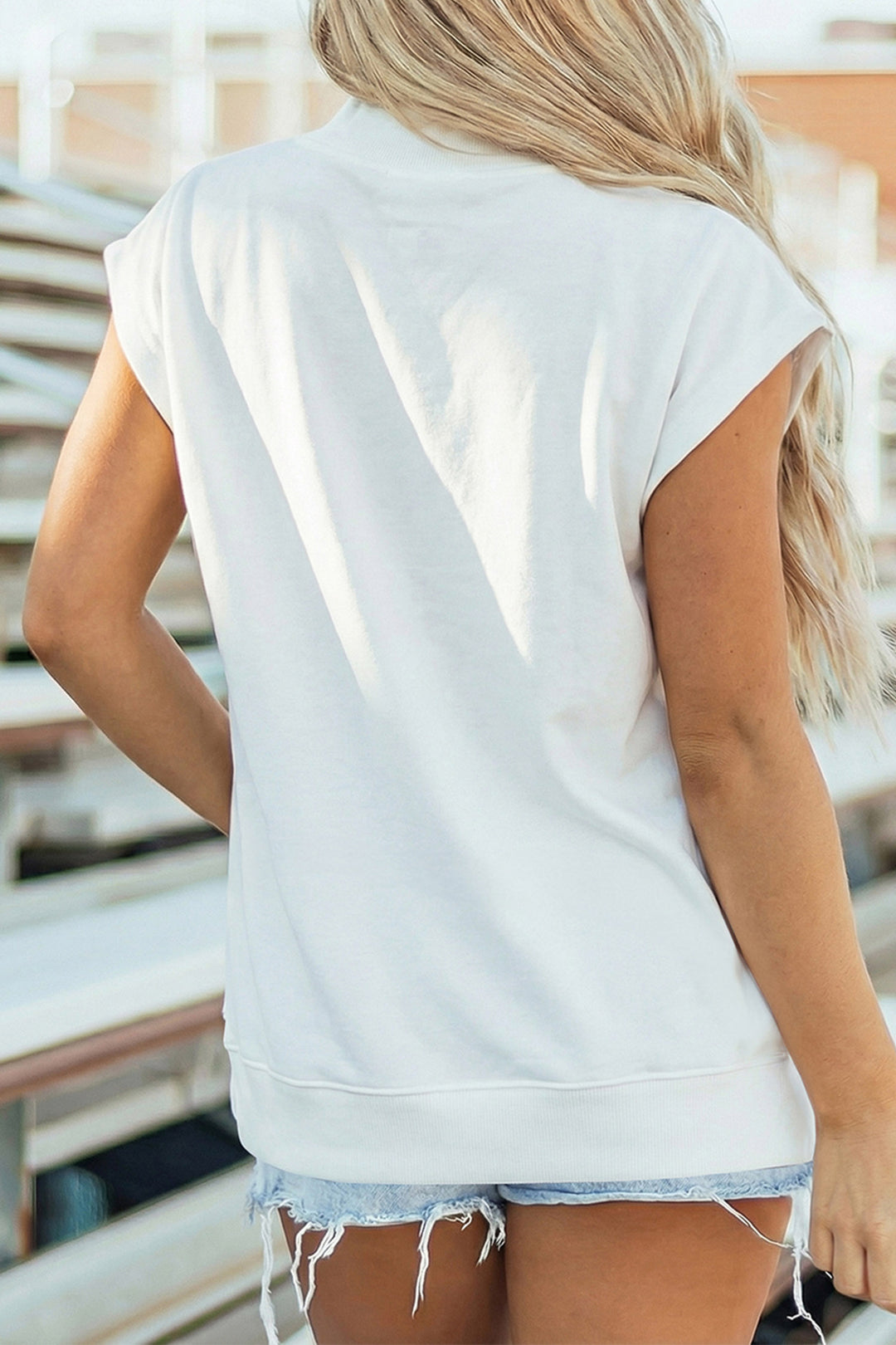 White Sequin American Flag Mock Neck Short Sleeve Top