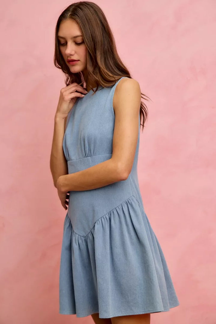 SO ME Fit And Flare Sleeveless Denim Mini Dress