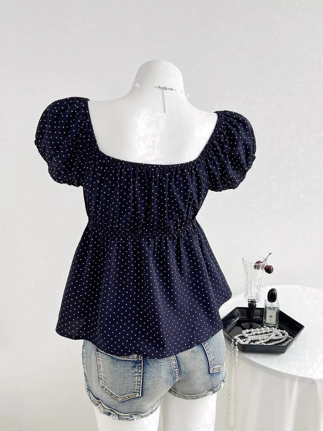 Polka Dot Short Sleeve Blouse