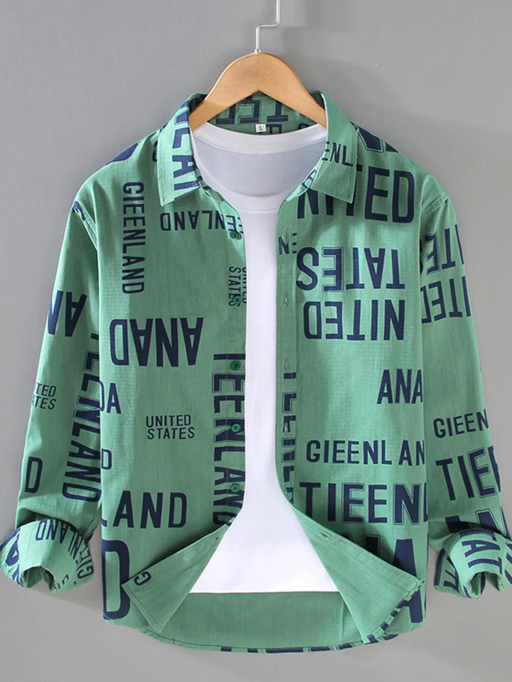 Men's Plus Size Printed Button Up Long Sleeve Shirt