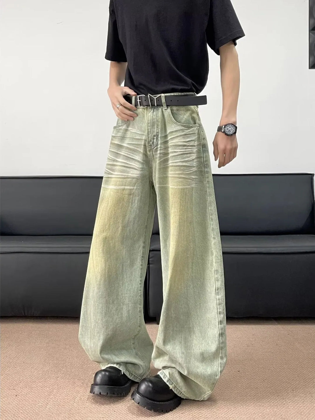 Men's Full Size Wash Wide Leg Jeans Plus Size