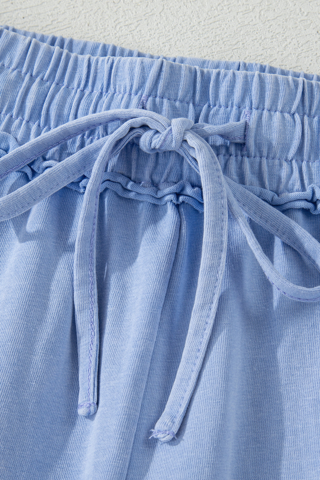 Sky Blue Mineral Washed Drawstring Elastic Waist Raw Cut Shorts