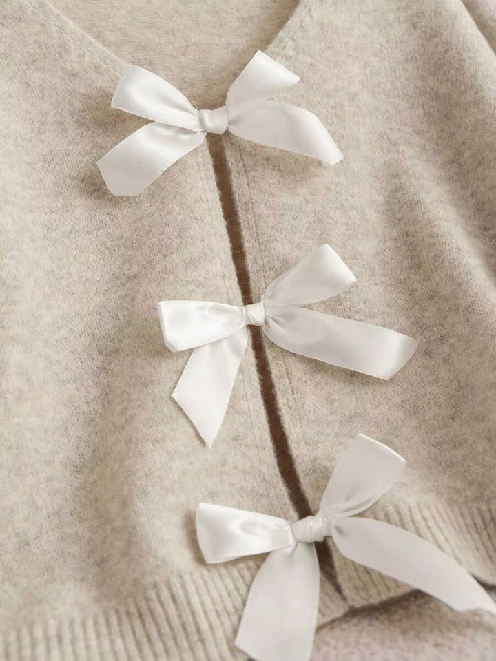 Bow-knot Front V-Neck Knit Cardigan