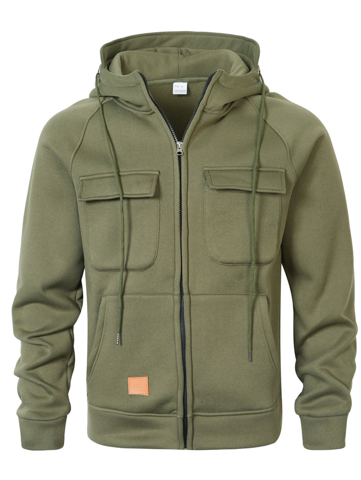 Mens Loose-Fit Hoodie With Multiple Pockets And A Stand-Up Collar