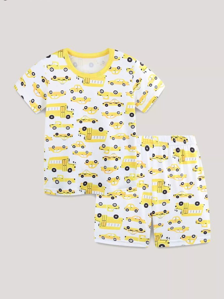 Children's Cartoon Car Print Short Sleeve Pajama Set