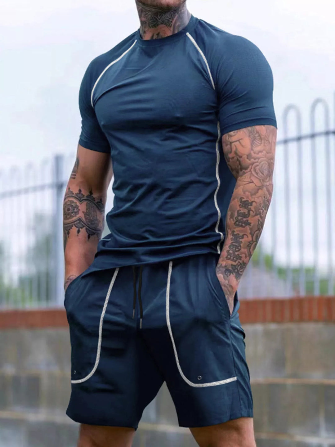 Men's Full Size Casual Short Sleeve T-Shirt and Shorts Set Plus Size