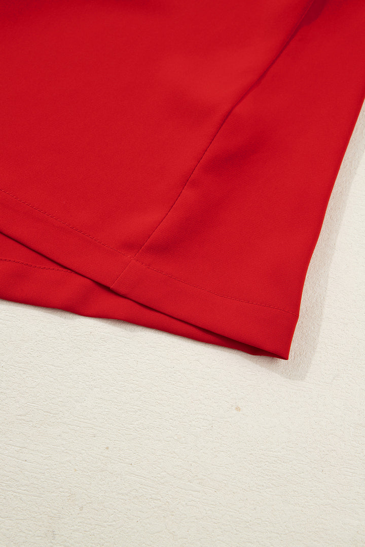 Fiery Red Contrast Trim Ribbon Bow Short Silky 2pcs Pajama Set