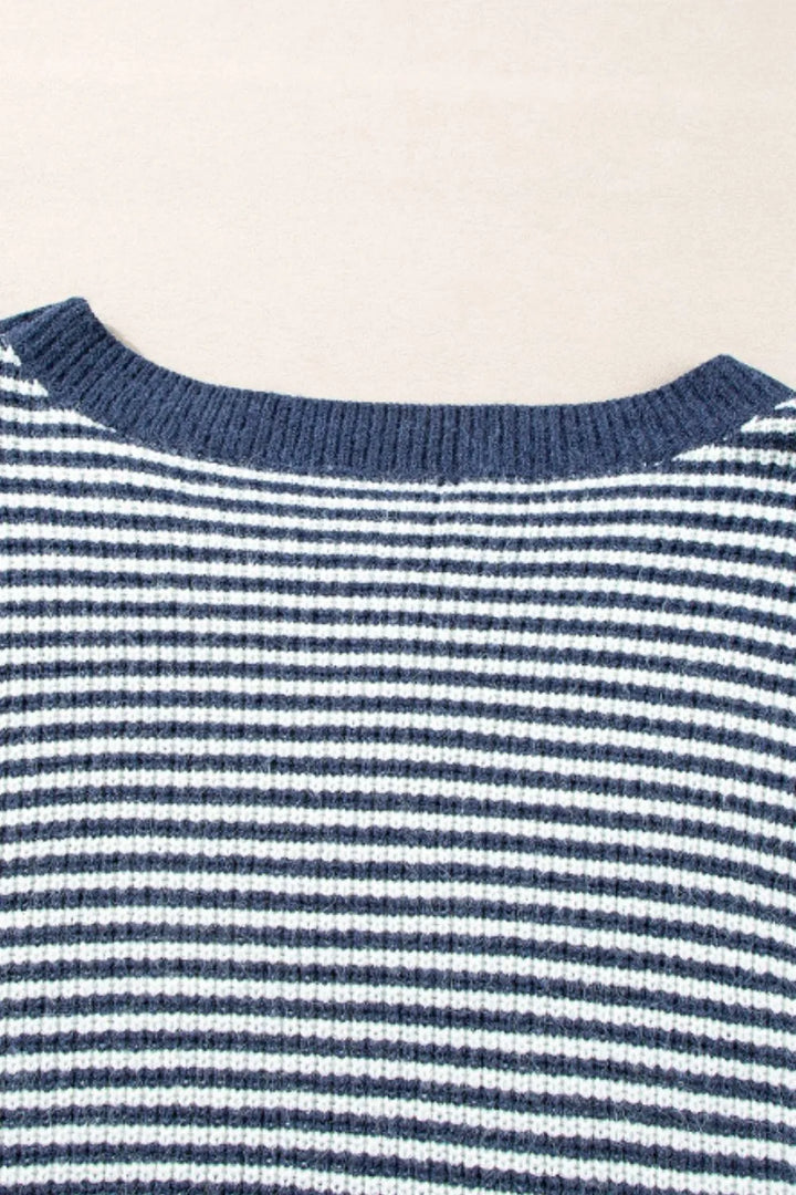 Striped Boat Neck Long Sleeve Sweater