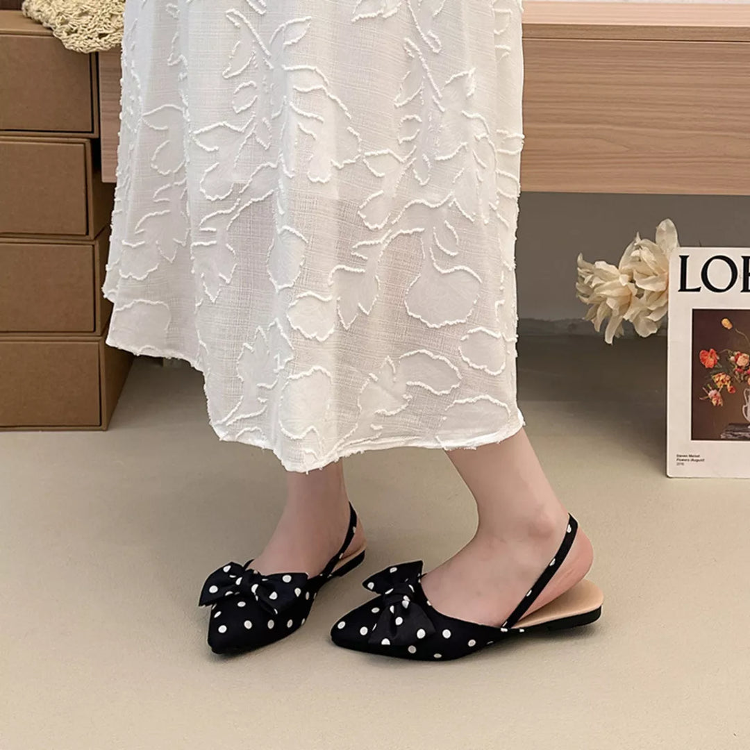 Bow-Decorated Pointed-Toe Slingback Sandals