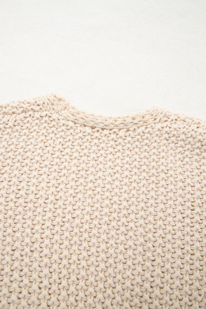 Parchment Color Block Crochet Open Front Plus Size Cardigan
