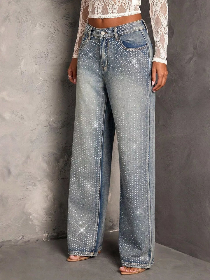 Rhinestone Wide-Leg Jeans