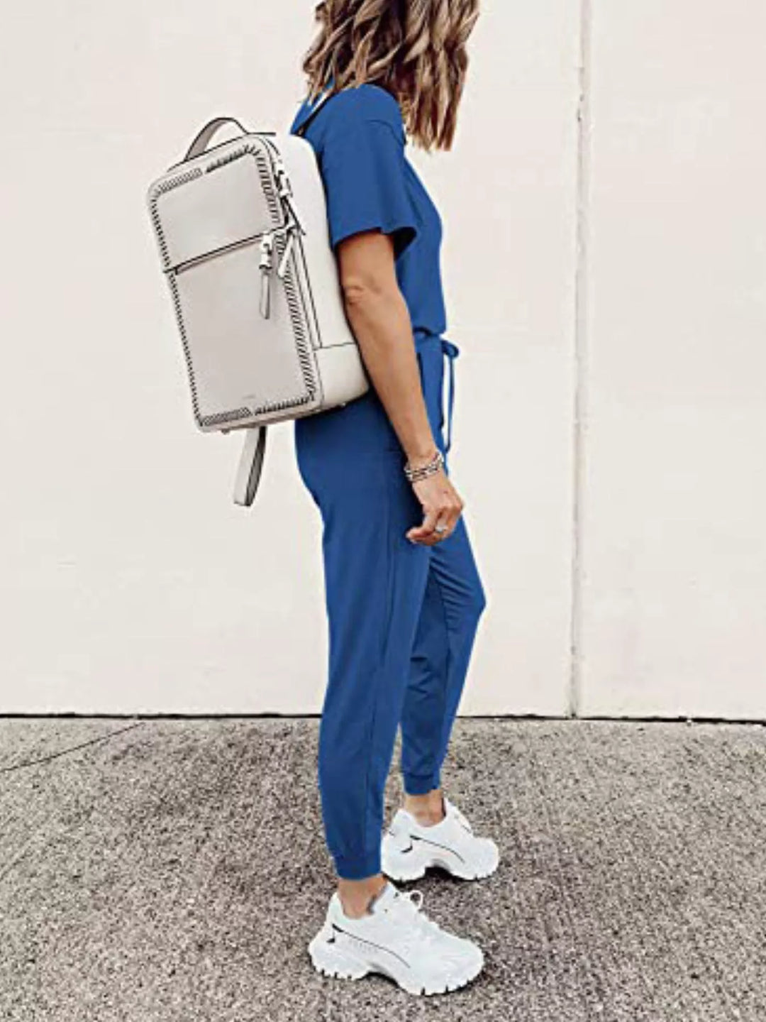 Full Size Round Neck Top and Drawstring Pants Set Plus Size