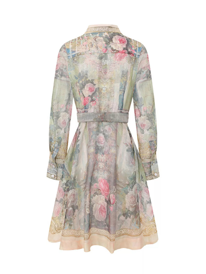 Floral Print Belted Shirt Dress