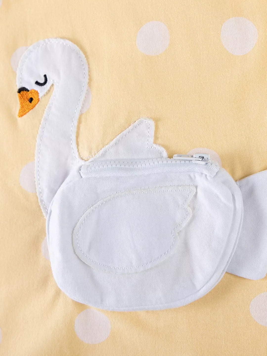 Children's Swan Applique Polka Dot Ruffle Sleeve Dress