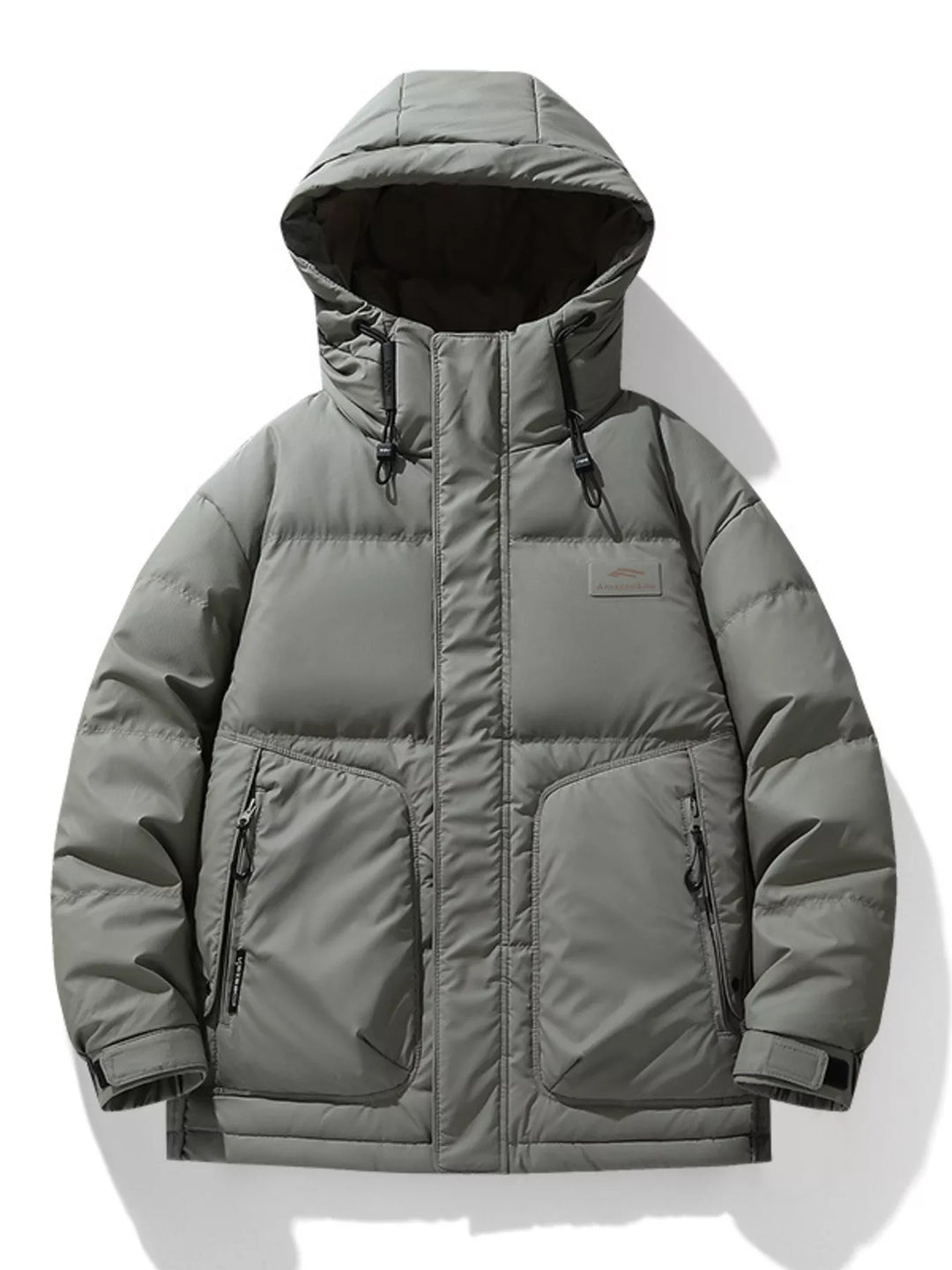 Men's Plus Size Hooded Puffer Jacket with Drawstring Hem