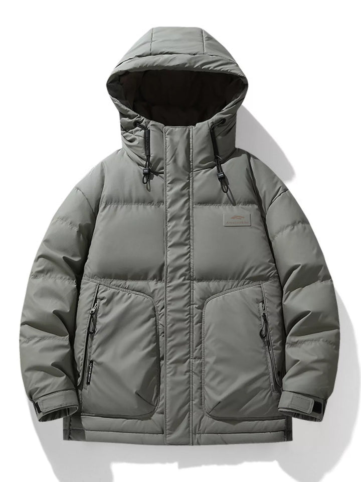 Men's Plus Size Hooded Puffer Jacket with Drawstring Hem
