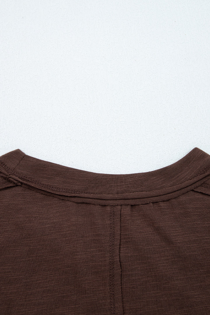 Dark Brown Sheer Lace Patchwork Casual Long Sleeve Tee