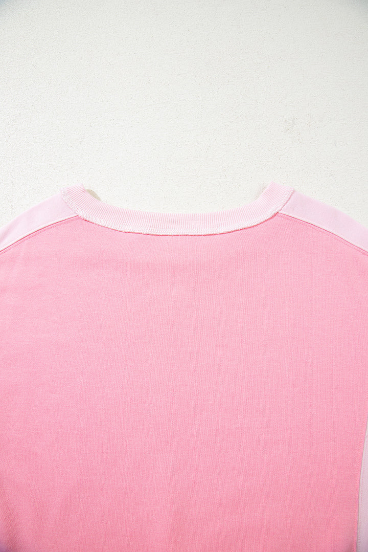 Bonbon 2-tone Color Block Patchwork Drop Shoulder Sweatshirt