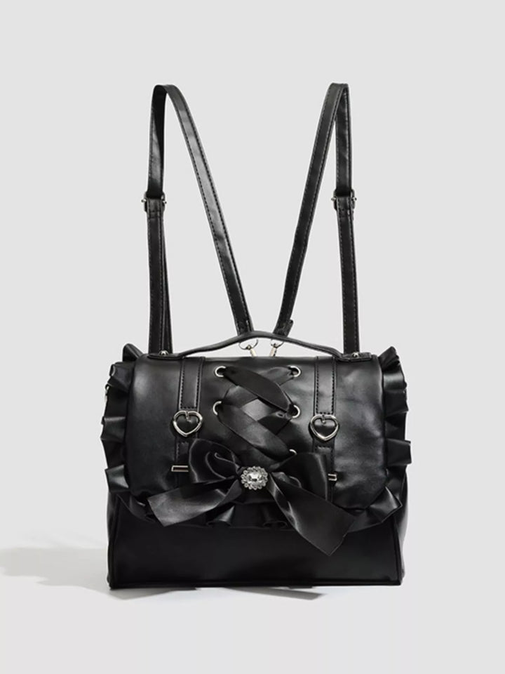 Ruffled Lace Up Bow Backpack Bag
