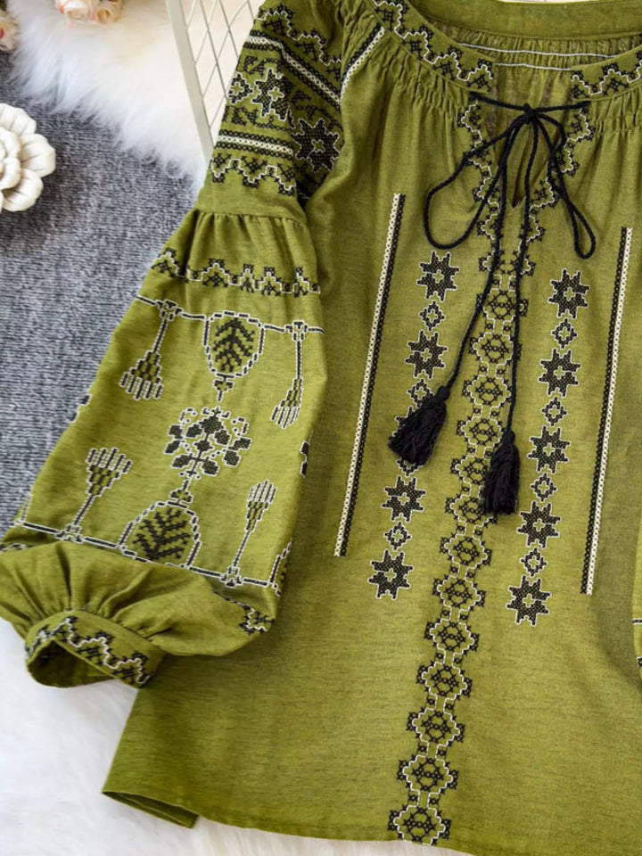 Tie Neck Long Sleeve Blouse