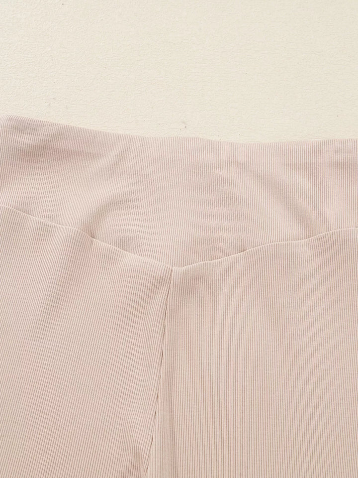 Solid Color Oversize Slit Sweatshirt and Ribbed Leggings 2pcs Set