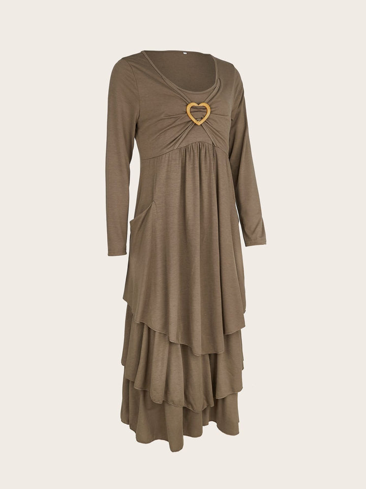 Full Size Heart-Decor Layered Midi Dress Plus Size