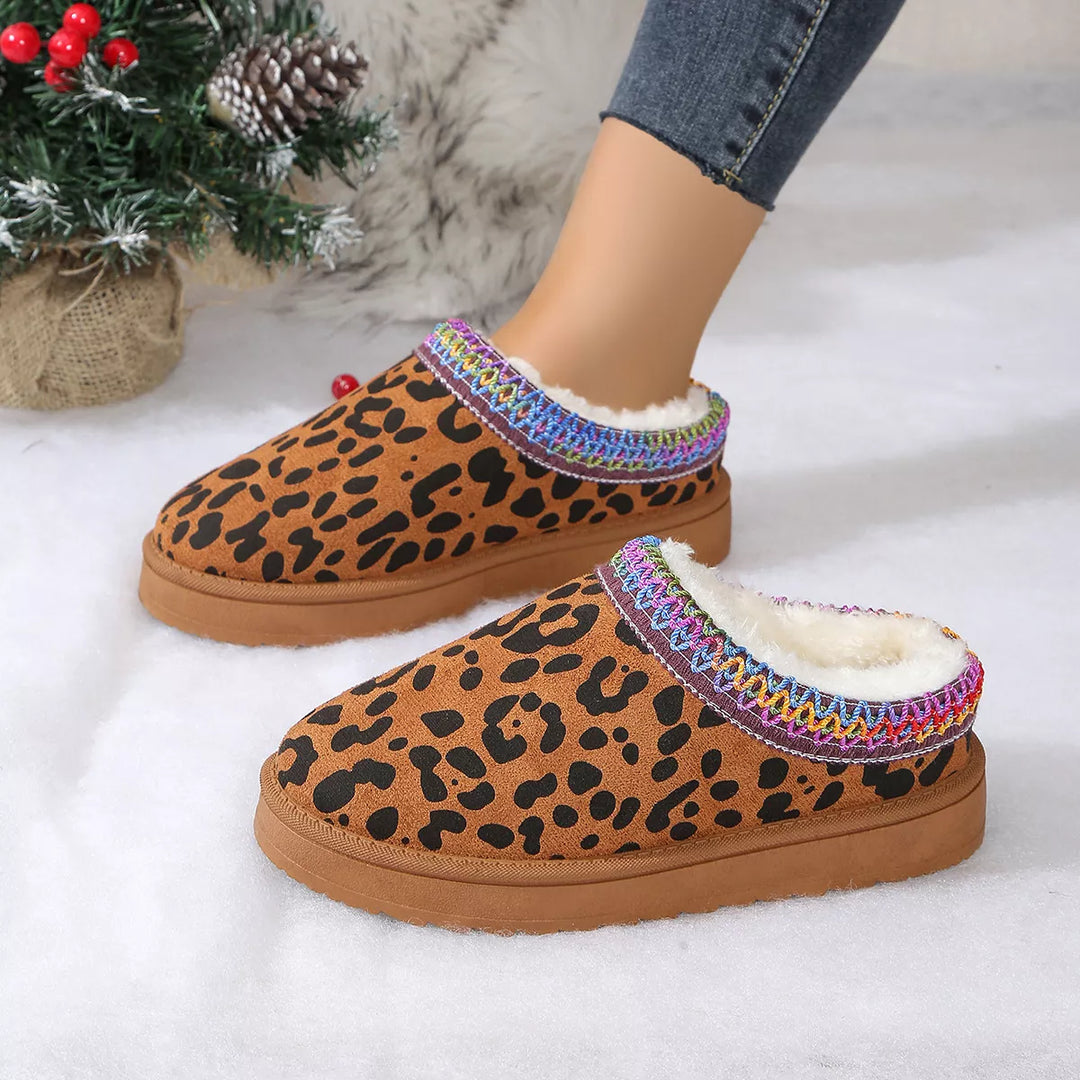 Leopard Print Plush Lined Warm Slip-Ons